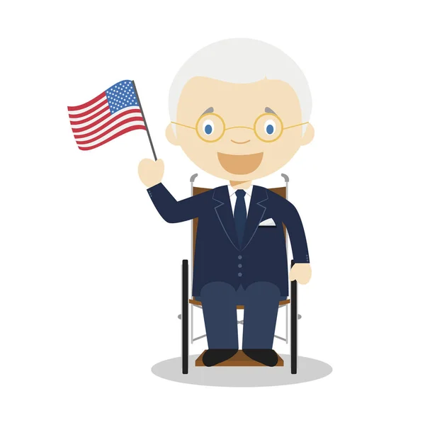 Franklin D Roosevelt stripfiguur. Vectorillustratie. Kinderen geschiedenis collectie. — Stockvector