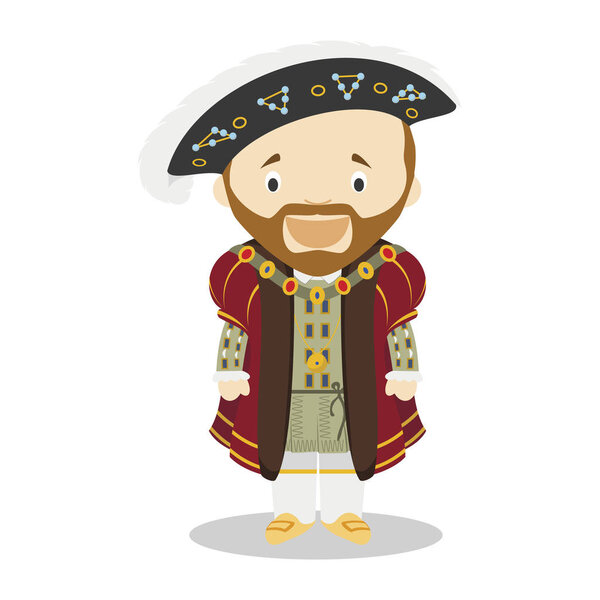 Henry VIII of England cartoon character. Vector Illustration. Kids History Collection.
