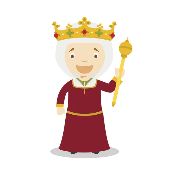 Isabella I de Castela (O Católico) personagem de desenho animado. Ilustração vetorial. Coleção de História Kids . —  Vetores de Stock