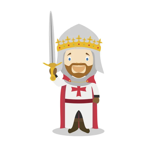 Richard I de Inglaterra El personaje de dibujos animados de Lionheart. Ilustración vectorial. Colección historia de los niños . — Vector de stock