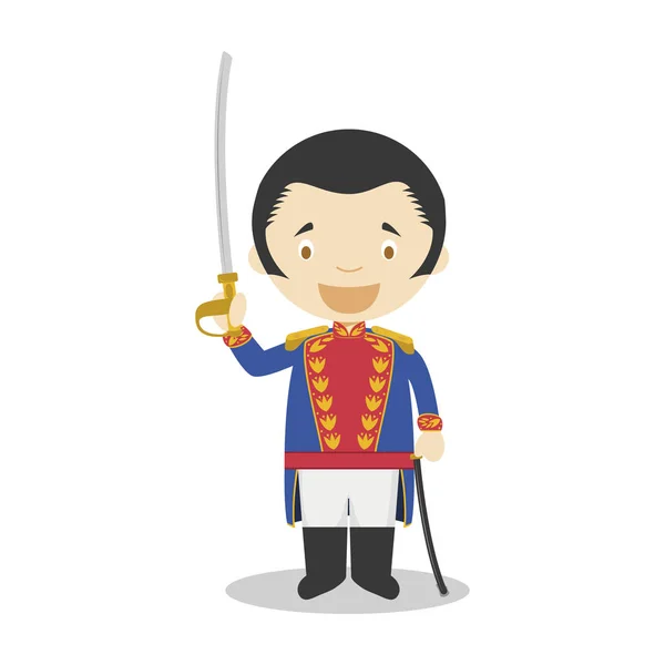 Simón Bolívar personaje de dibujos animados. Ilustración vectorial. Colección historia de los niños . — Vector de stock