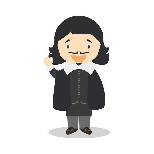 René Descartes personaje de dibujos animados. Ilustración vectorial. Colección historia de los niños . — Vector de stock