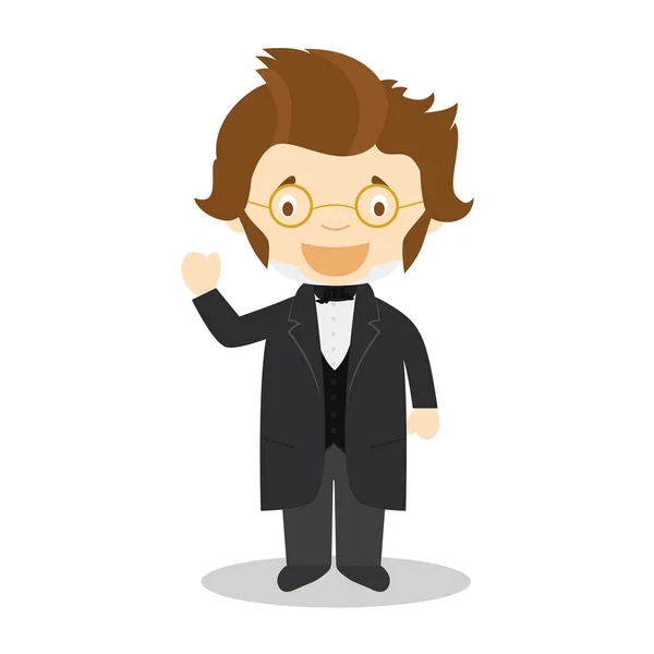 Franz Schubert stripfiguur. Vectorillustratie. Kinderen geschiedenis collectie. — Stockvector