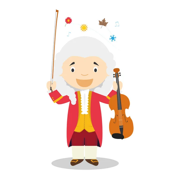 Antonio Vivaldi personaje de dibujos animados. Ilustración vectorial. Colección historia de los niños . — Vector de stock