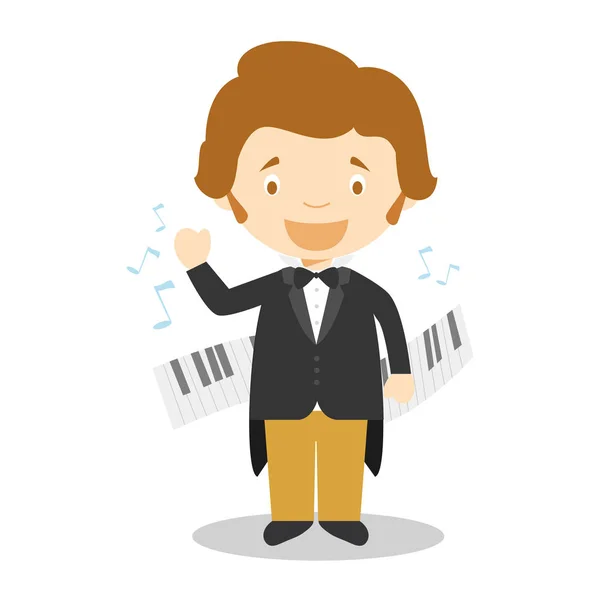 Frederic Chopin personaggio del cartone animato. Illustrazione vettoriale. Collezione di storia dei bambini . — Vettoriale Stock