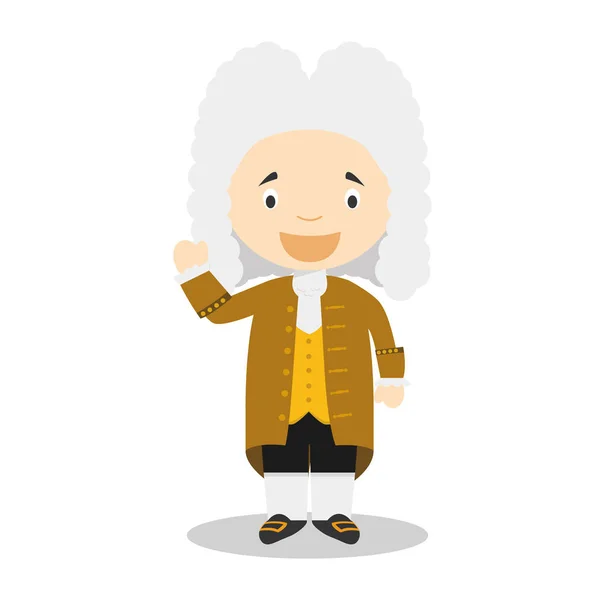 Georg Friedrich Handel personaje de dibujos animados. Ilustración vectorial. Colección historia de los niños . — Vector de stock