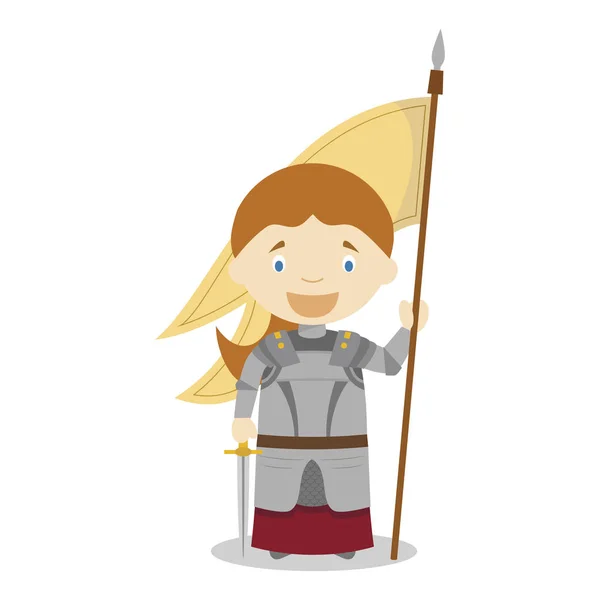 Karakter kartun Joan of Arc. Vector Illustration. Koleksi Sejarah Anak  . Stok Vektor Bebas Royalti