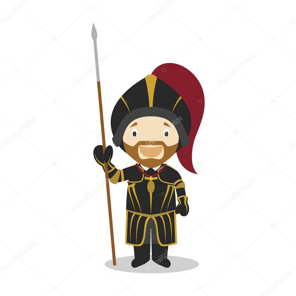 Charles I of Spain and V of Germany cartoon character. Vector Illustration. Kids History Collection.