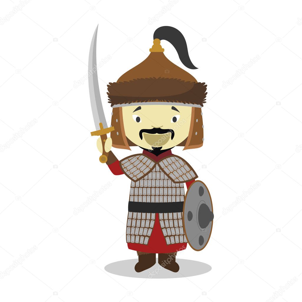 Genghis Khan cartoon character. Vector Illustration. Kids History Collection.