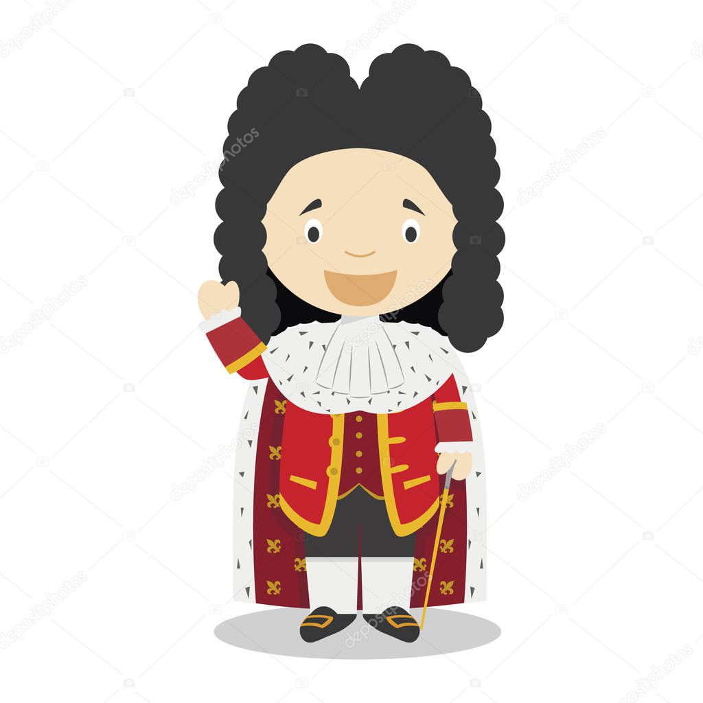Louis XIV of France cartoon character. Vector Illustration. Kids History Collection.