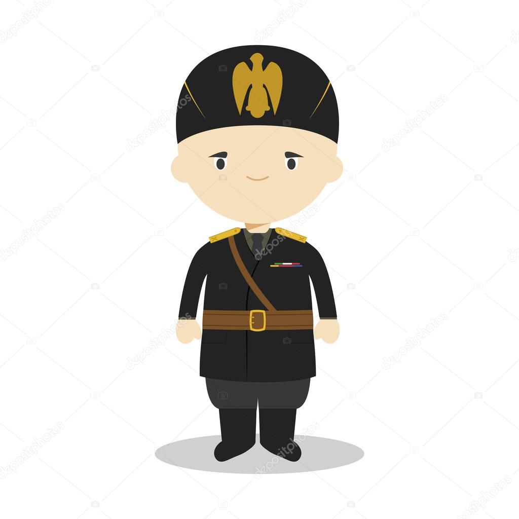 Benito Mussolini cartoon character. Vector Illustration. Kids History Collection.