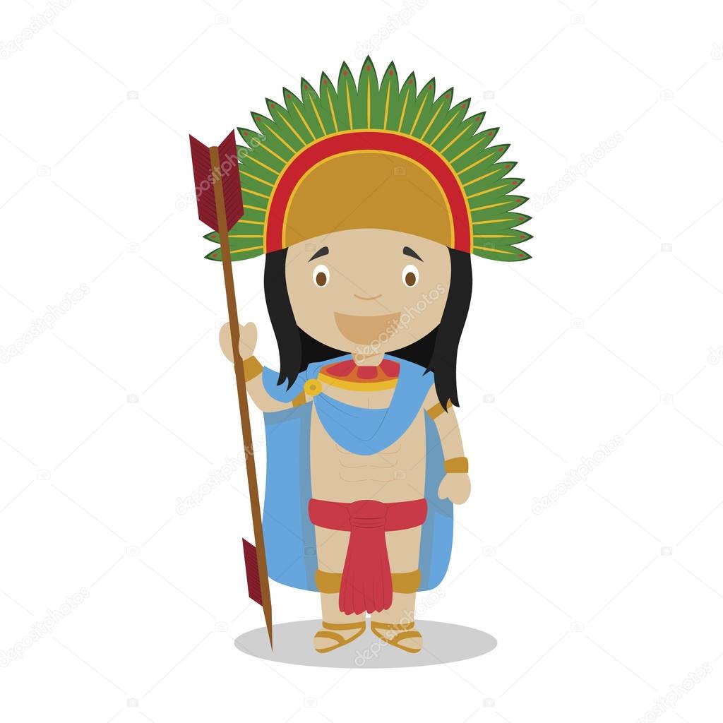 Moctezuma II cartoon character. Vector Illustration. Kids History Collection.