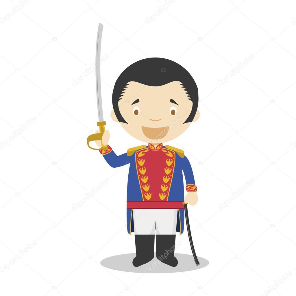 Simon Bolivar cartoon character. Vector Illustration. Kids History Collection.