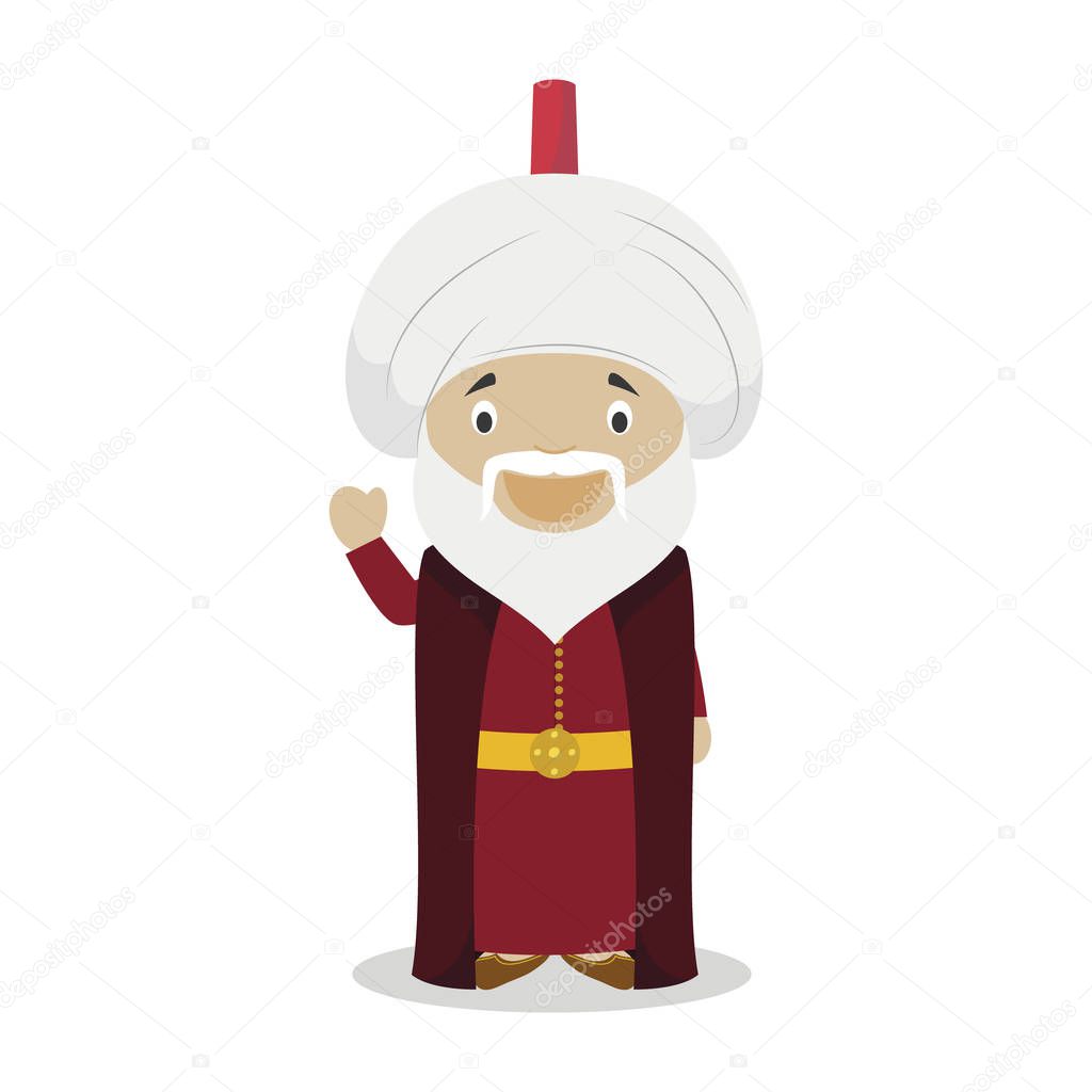 Sultan Suleiman I The Magnificent cartoon character. Vector Illustration. Kids History Collection.
