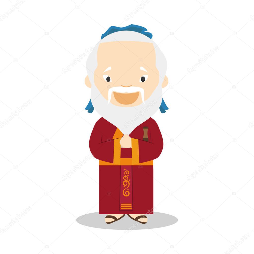 Confucius cartoon character. Vector Illustration. Kids History Collection.