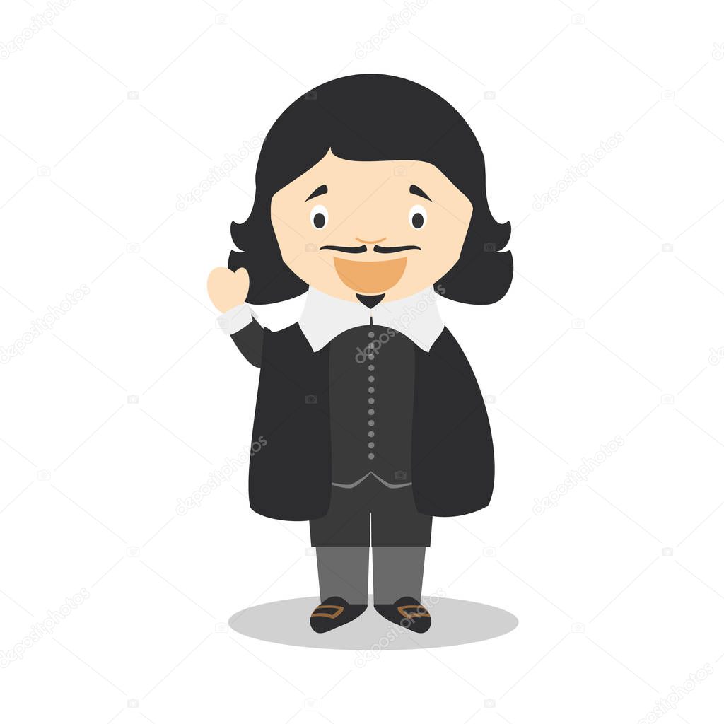 Rene Descartes cartoon character. Vector Illustration. Kids History Collection.