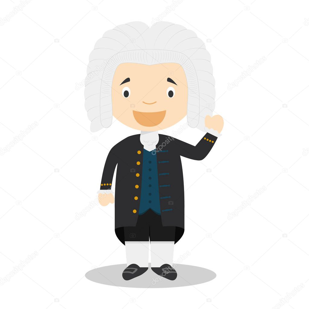 Johan Sebastian Bach cartoon character. Vector Illustration. Kids History Collection.