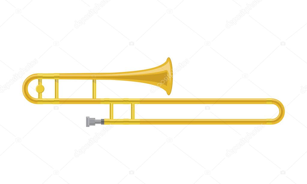 Vector illustration of a trombone in cartoon style isolated on white background