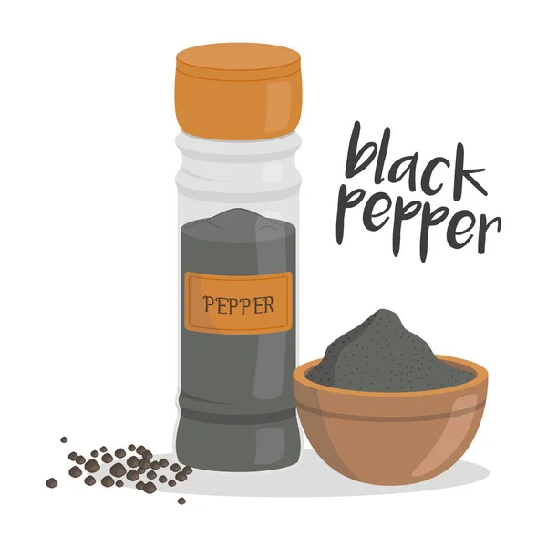 Vector black pepper illustration isolated in cartoon style. Herbs and Species Series — Stock Vector