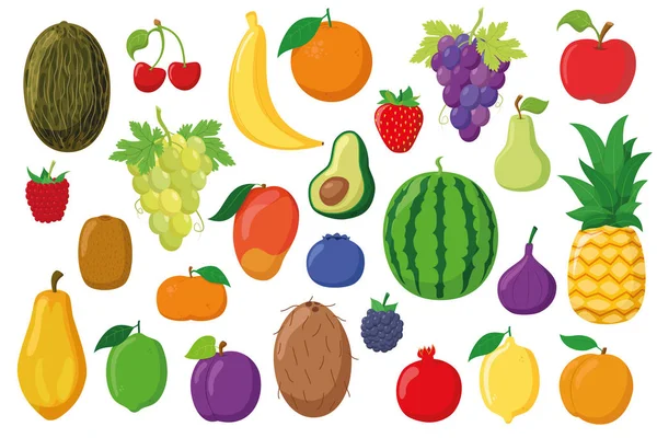 Frukt Collection Set Med Olika Frukter Tecknad Stil Vektor Illustration — Stock vektor