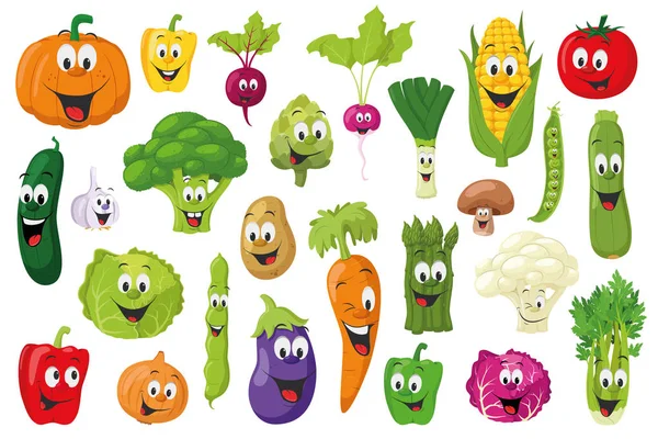 Vegetables Characters Collection Set Different Vegetables Cartoon Style Vector Illustration — Stock Vector