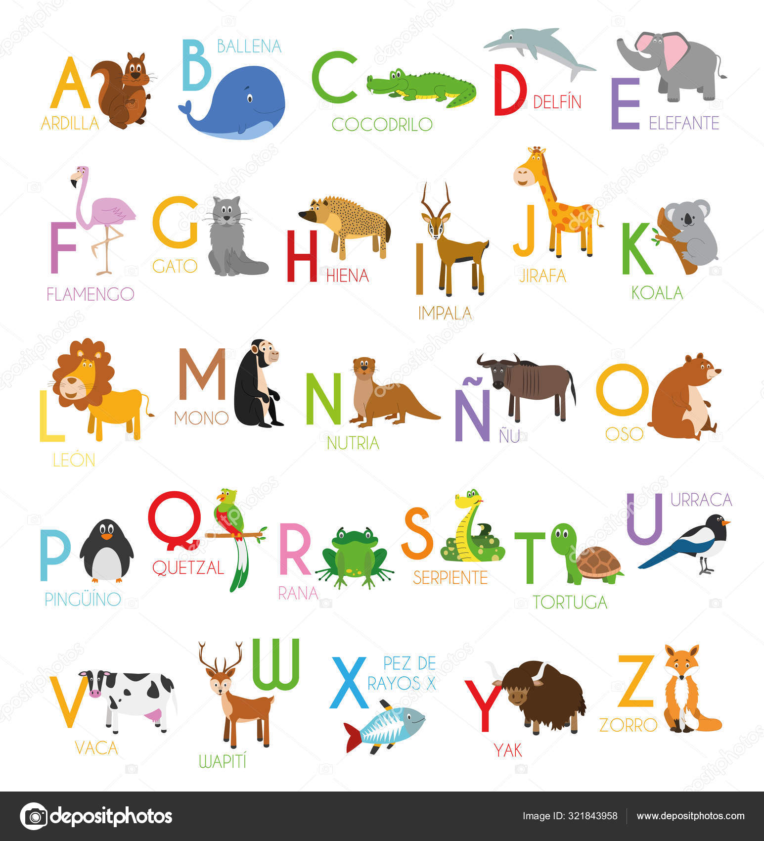 Cute Cartoon Zoo Illustrated Alphabet Funny Animals Spanish Alphabet Learn Stock Vector Image by ©asantosg #321843958 Cute Cartoon Zoo Illustrated Alphabet Funny Animals Spanish Alphabet Learn Stock Vector Image by ©asantosg #321843958