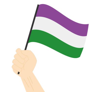 Beyaz arka planda el ele tutuşup yükselen cinsiyetçi gurur bayrağı izole edildi