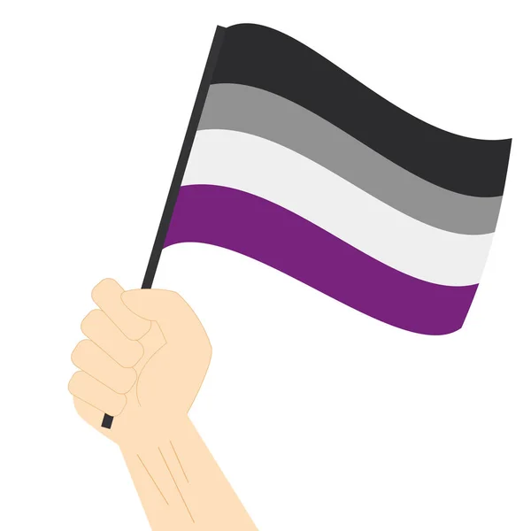 Рука Держит Поднимает Асексуальный Флаг Гордости Изолирован Белом Фоне — стоковый вектор