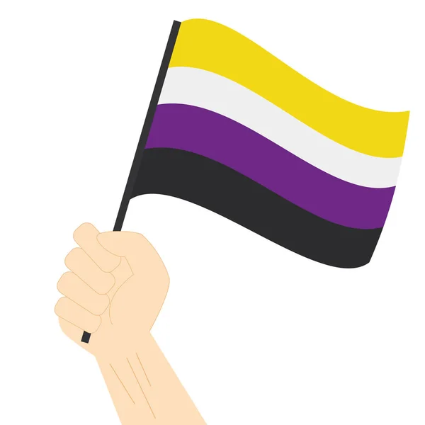 Hand Holding Raising Non Binary Pride Flag Isolated White Background — ストックベクタ