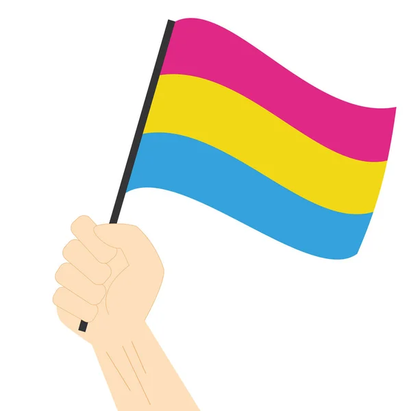 Mano Sosteniendo Levantando Bandera Del Orgullo Pansexual Aislada Sobre Fondo — Archivo Imágenes Vectoriales