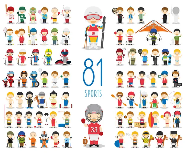 Set Different Sports Cartoon Style Kids Characters Vector Illustration — Stock Vector