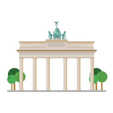 Brandenburg Kapısı (Berlin, Almanya). Beyaz arkaplan vektör çiziminde izole.