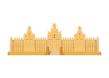 Djenne Büyük Camii (Mali). Beyaz arkaplan vektör çiziminde izole.