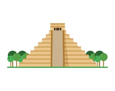Kukulcan Tapınağı, Chichen Itza (Meksika). Beyaz arkaplan vektör çiziminde izole.