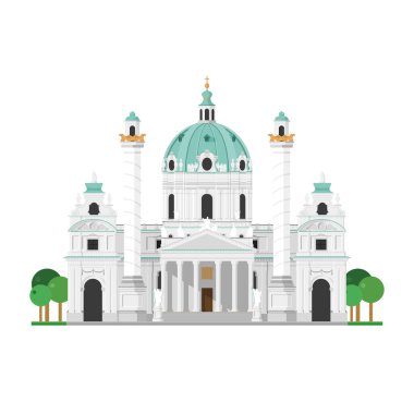St Charles Church (Vienna, Austria). Isolated on white background vector illustration.