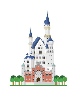 Neuschwanstein Castle (Bavaria, Germany). Isolated on white background vector illustration.