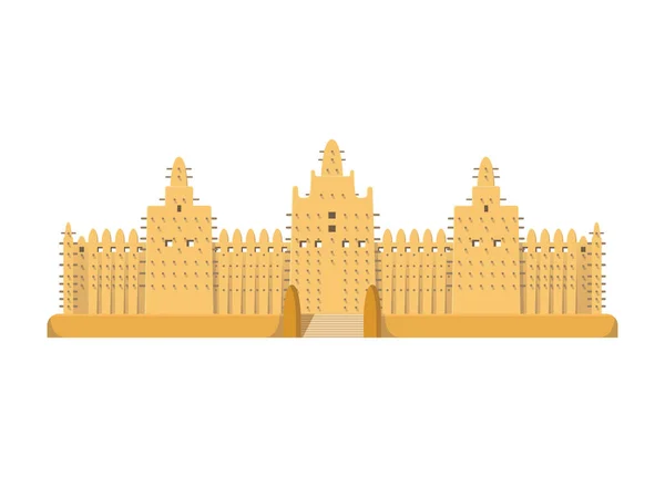 Grote Moskee Van Djenne Mali Geïsoleerd Witte Achtergrond Vector Illustratie — Stockvector