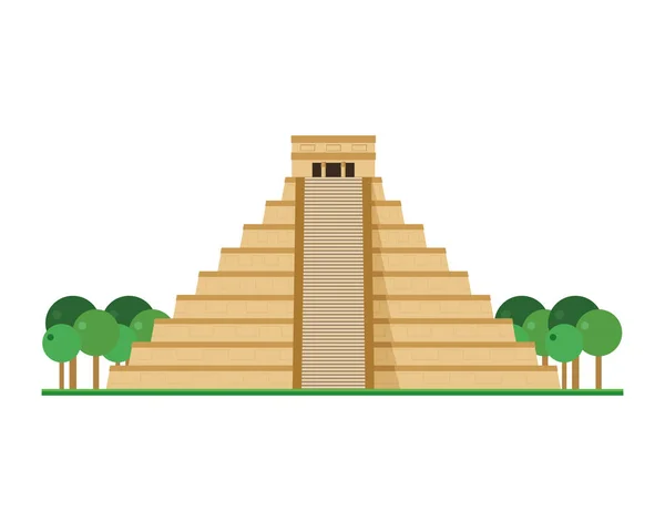 Kukulcanskt Tempel Chichen Itza Mexiko Isolerad Vit Bakgrund Vektor Illustration — Stock vektor