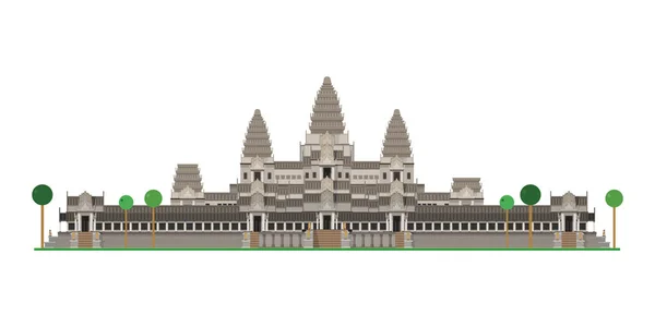 Angkor Wat Cambodia Isolated White Background Vector Illustration — 스톡 벡터