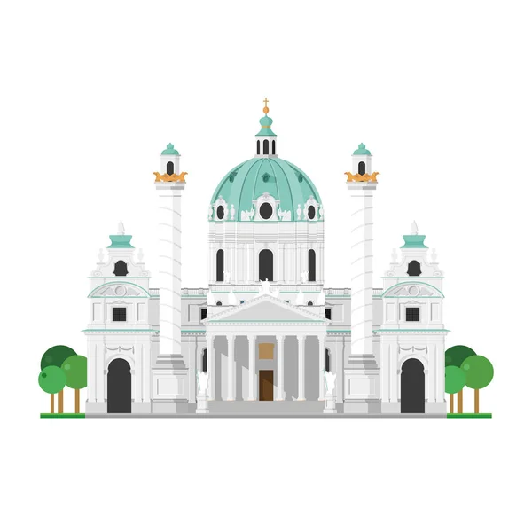 Церква Святого Карла Відень Австрія Ізольований Білому Фоновому Векторі — стоковий вектор