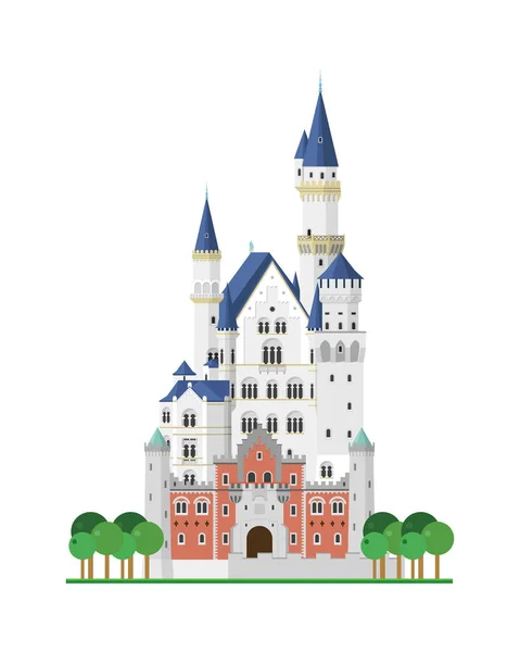 Neuschwanstein Castle Bavaria Germany Isolated White Background Vector Illustration — Stok Vektör