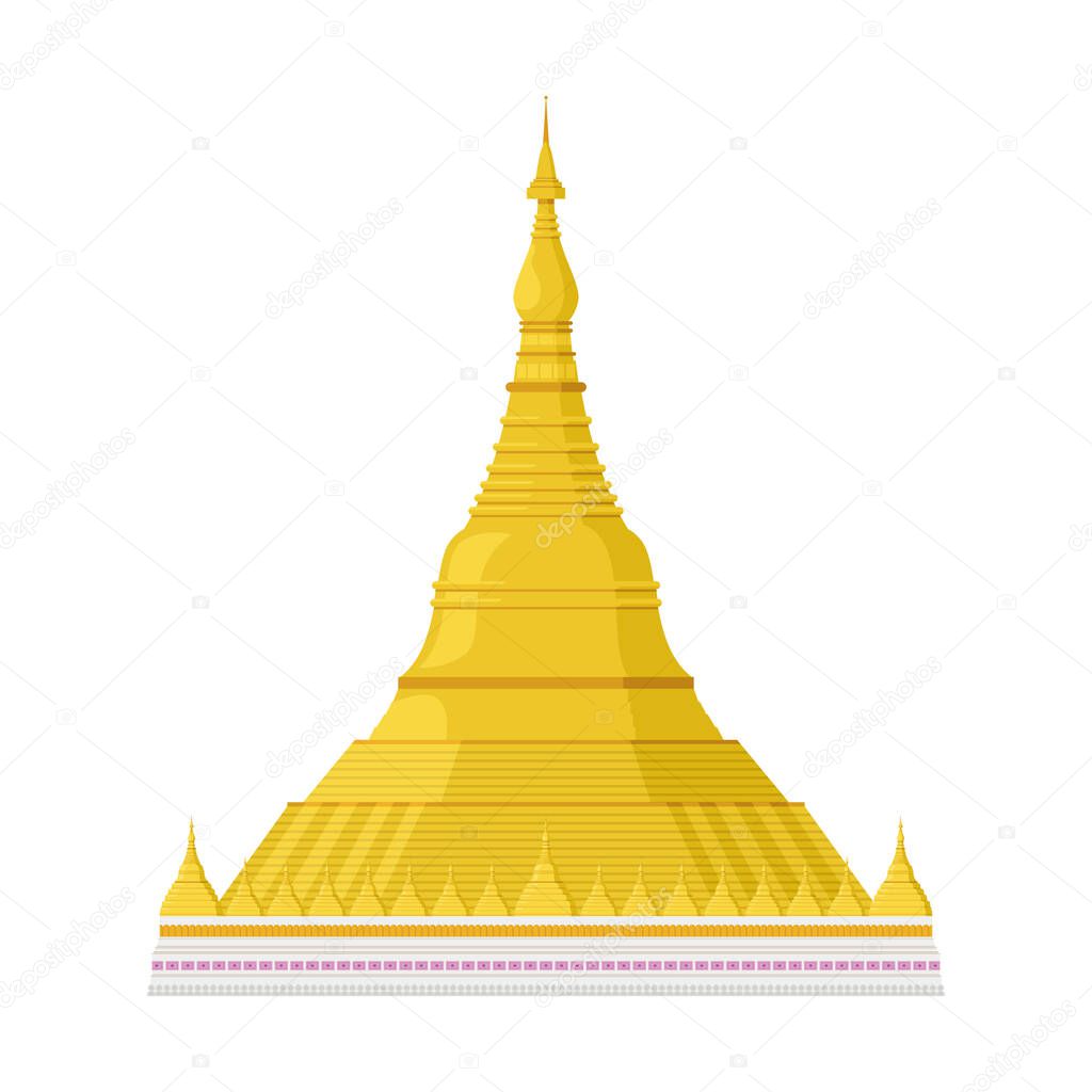 Shwedagon Pagoda (Yangon, former Rangoon, Burma). Isolated on white background vector illustration.