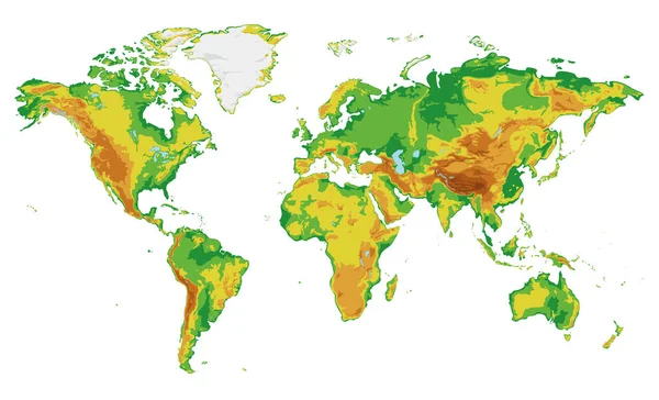 Illustrazione Vettoriale Della Mappa Del Mondo Vuota Fisica Isolata Sfondo — Vettoriale Stock