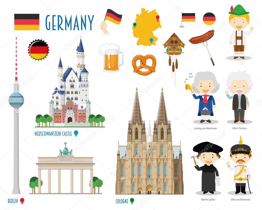 Germany Flat Icon Set Travel and tourism concept. Vector illustration
