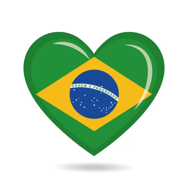 Brazil National Flag Heart Shape Vector Illustration — Stock Vector