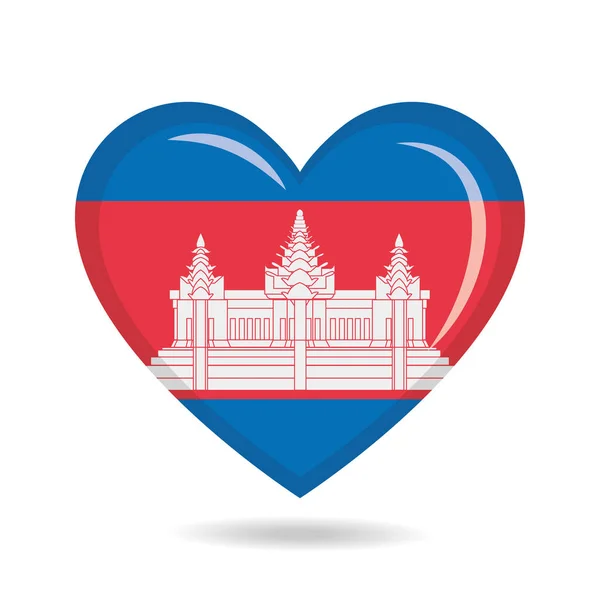 Національний Прапор Камбоджі Формі Серця — стоковий вектор