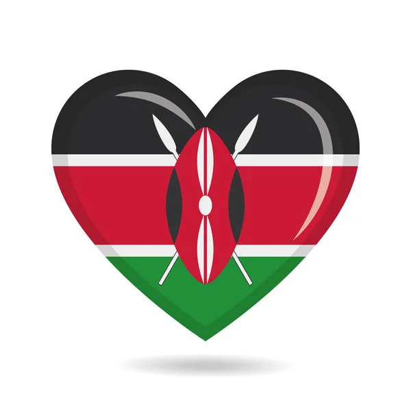 Національний Прапор Кенії Формі Серця — стоковий вектор