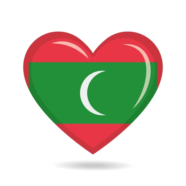 Maldives National Flag Heart Shape Vector Illustration — Stock Vector