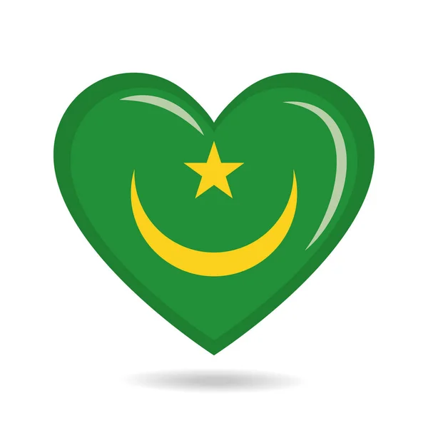 Mauritania National Flag Heart Shape Vector Illustration — Stock Vector