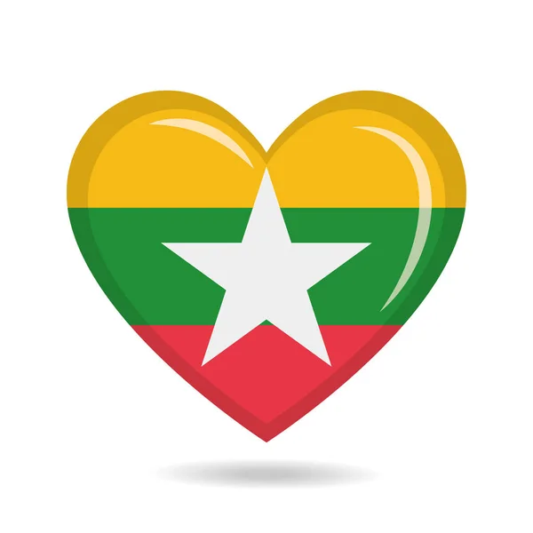 Myanmar Nationalflagge Herzform Vektor Illustration — Stockvektor